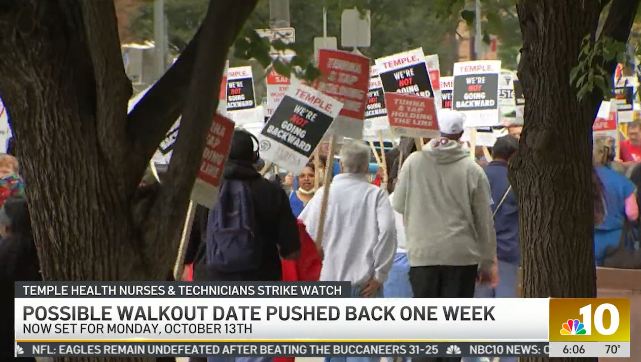 NBC10: Temple University Nurses, Techs and Pros Extend Strike