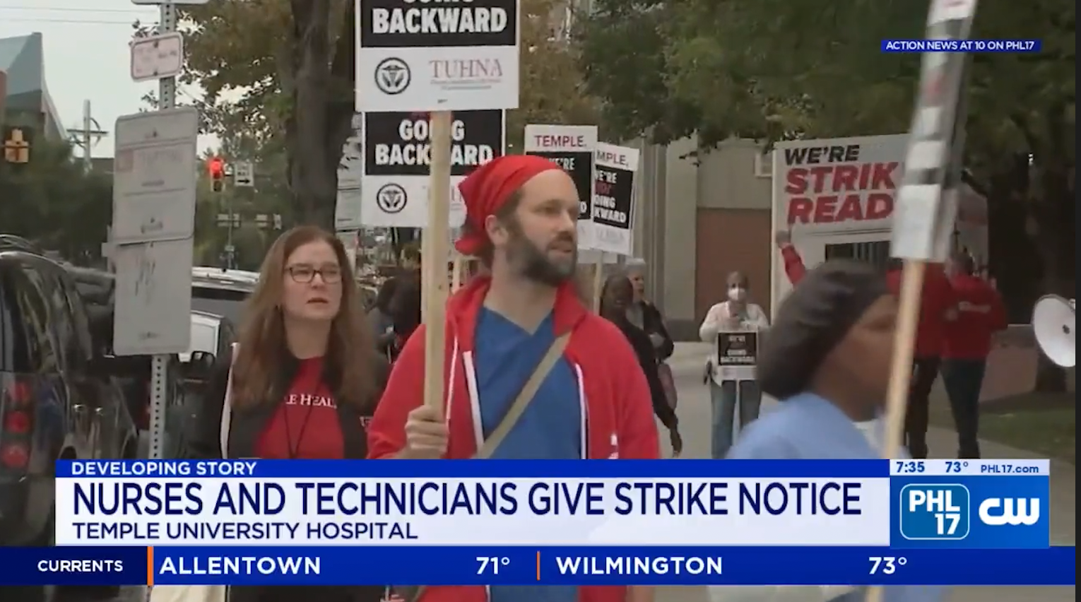 PHL17 News: Temple Health nurses and technicians give 10-day strike notice