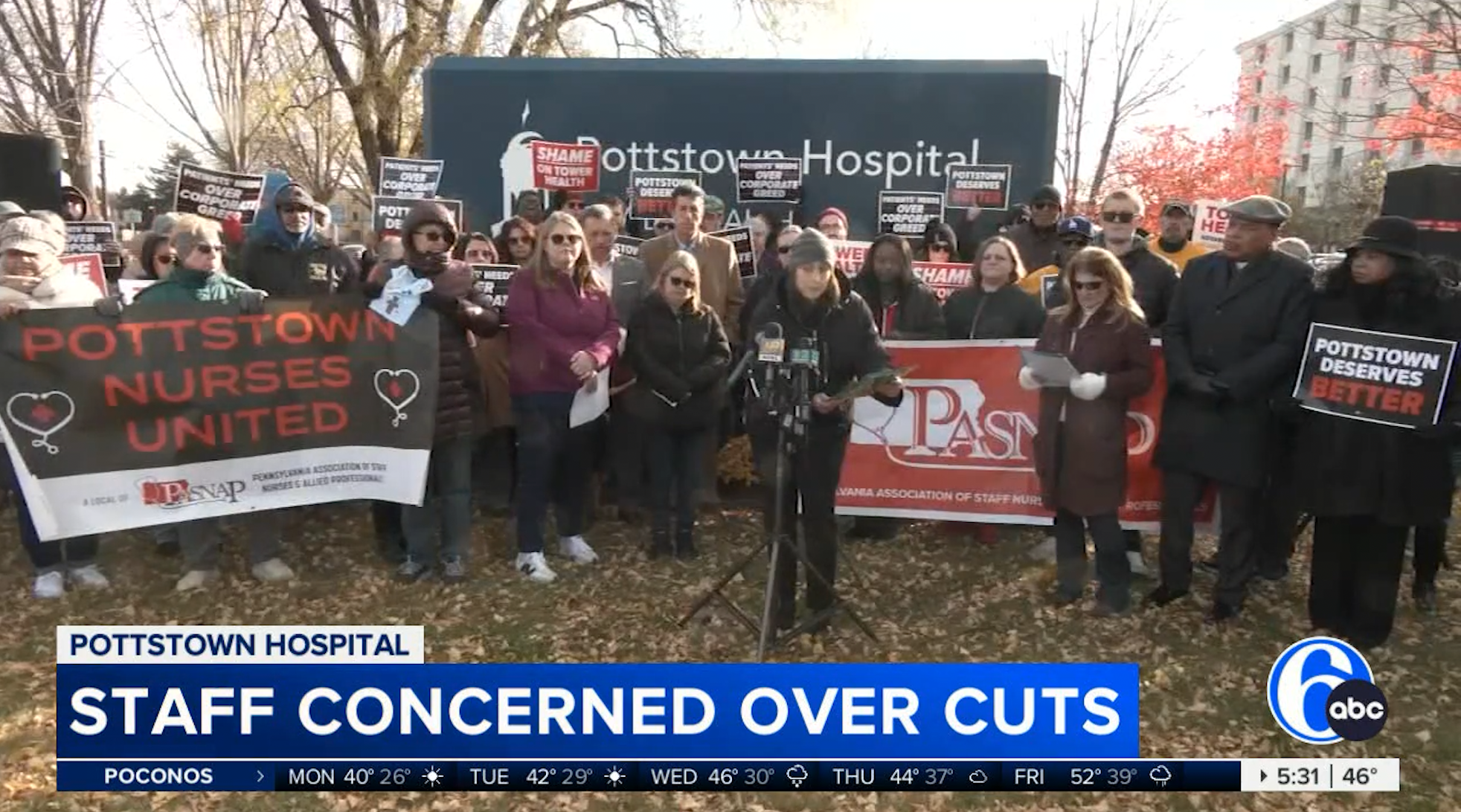 6ABC: Staffers rally as Tower Health defends Pottstown Hospital cuts