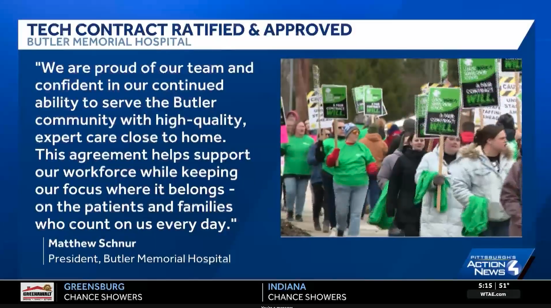 WTAE: Techs at Butler Memorial Hospital continue fight for fair wages, safe staffing